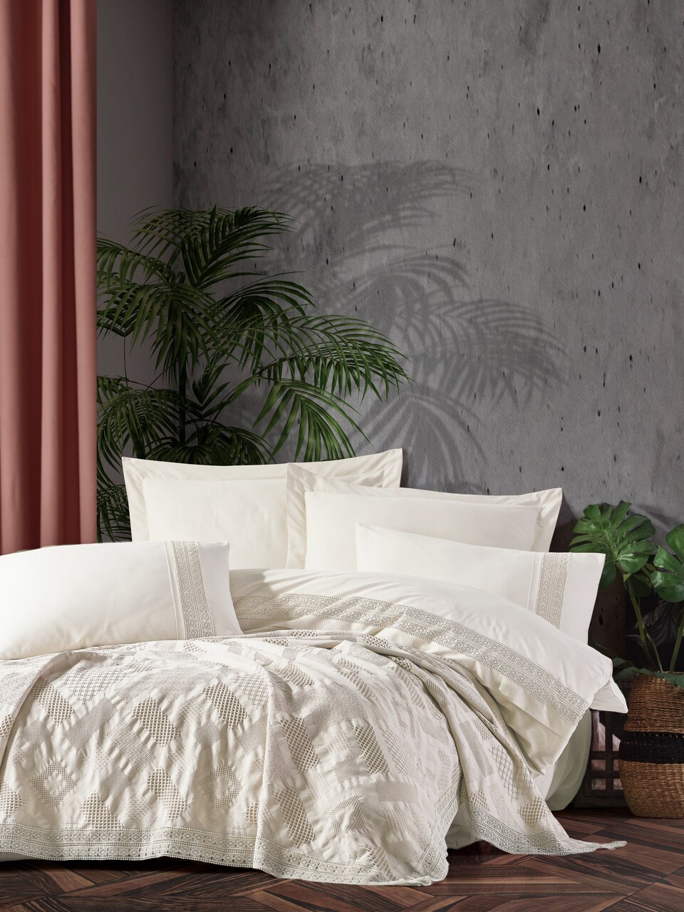 Lenjerie de pat dubla, L'essentiel Maison, Freya, Crem - imagine 4
